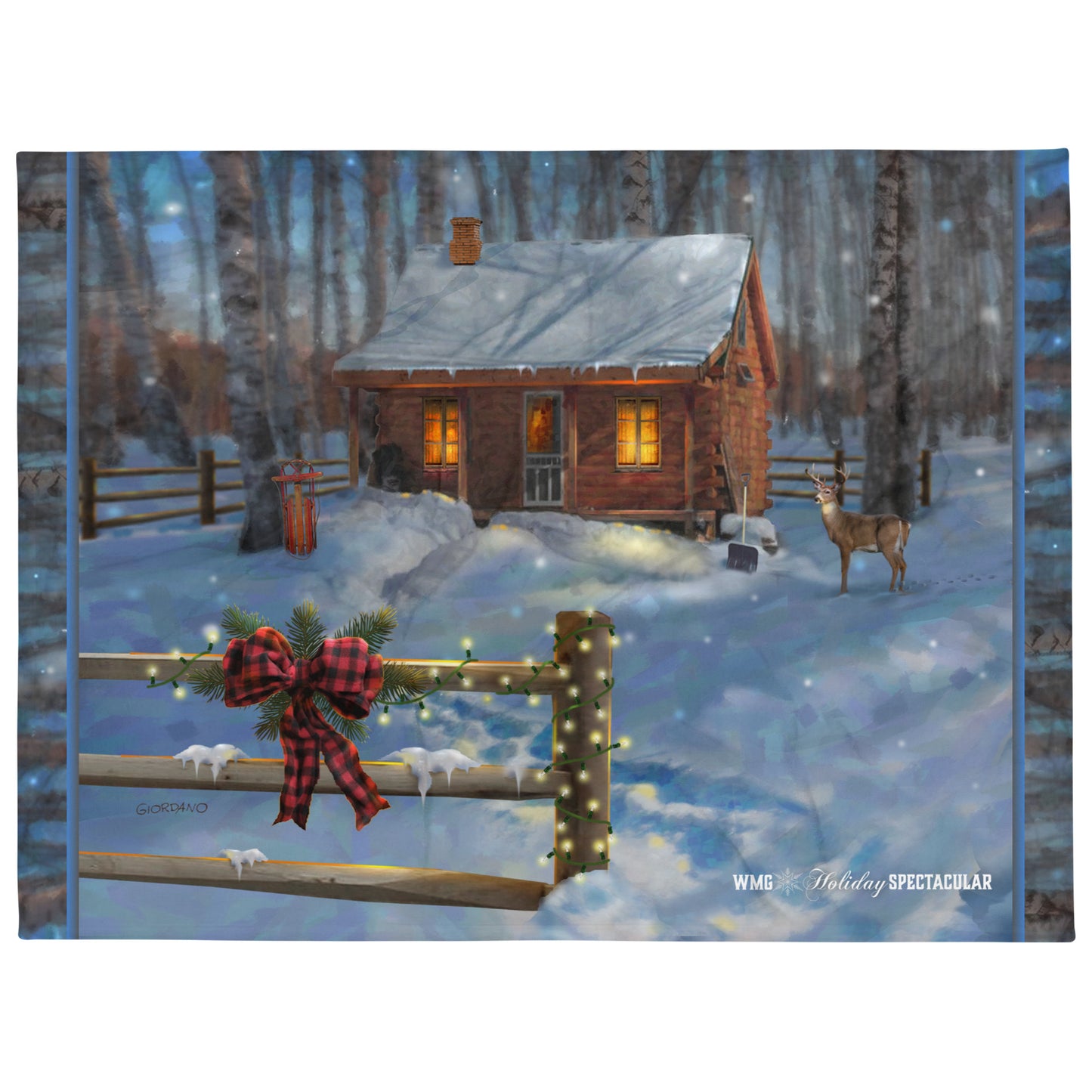 DEER & CABIN Holiday Throw BLANKET