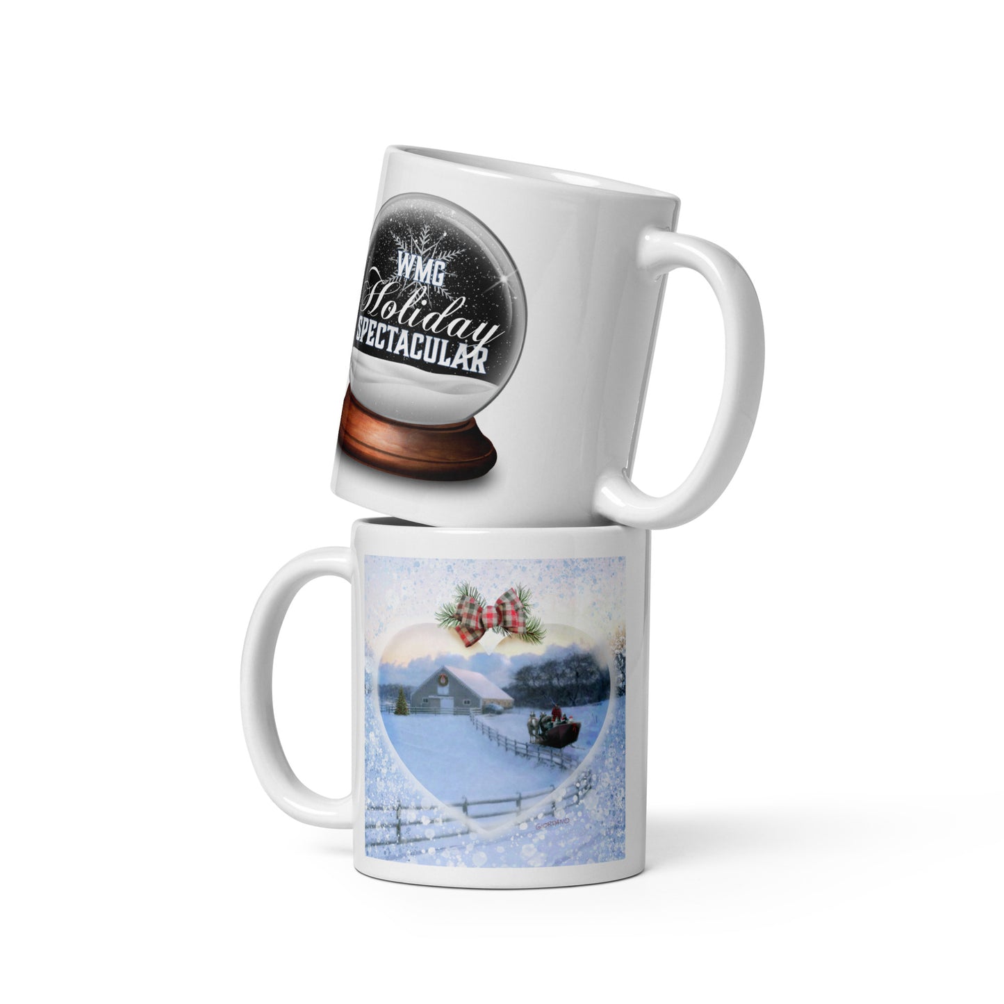 HEART & SLEIGH White Glossy Holiday MUG (11 oz. & 15 oz.)