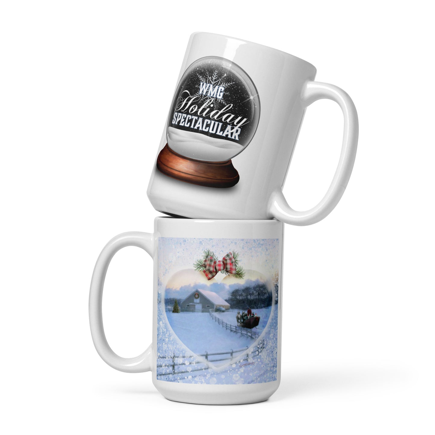 HEART & SLEIGH White Glossy Holiday MUG (11 oz. & 15 oz.)