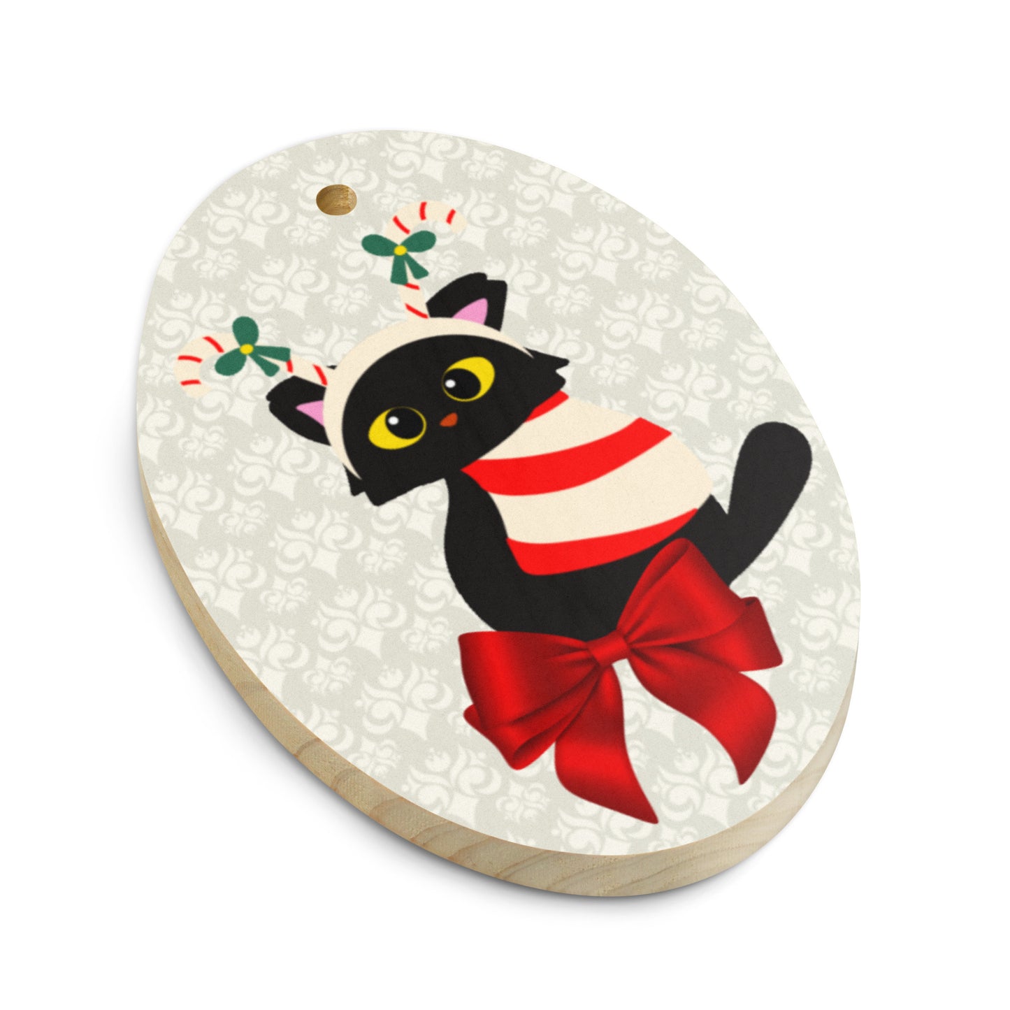 Candy Cane Kitty Wooden ornaments