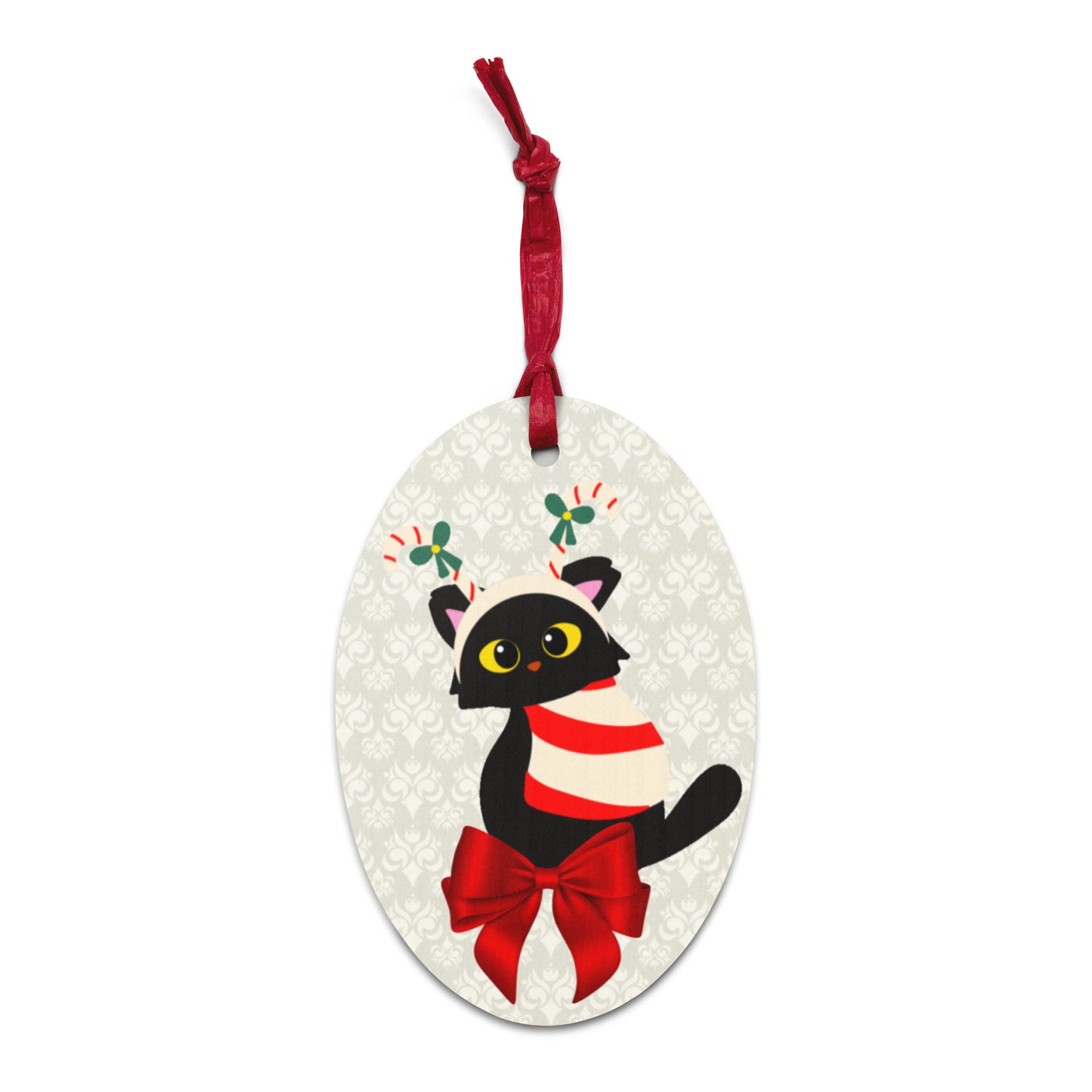 Candy Cane Kitty Wooden ornaments