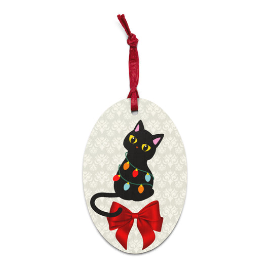 Christmas Lights Kitty Wooden ornaments